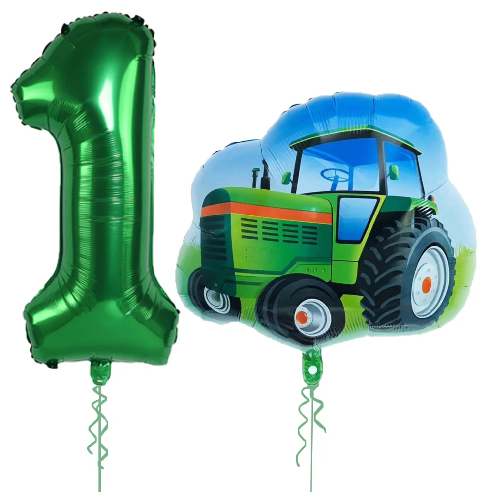 2pcs/set Green Tractor 32inch Number Balloons Kids 1 2 3 4 Years Birthday Party Decoration Balloon Baby Shower Globos