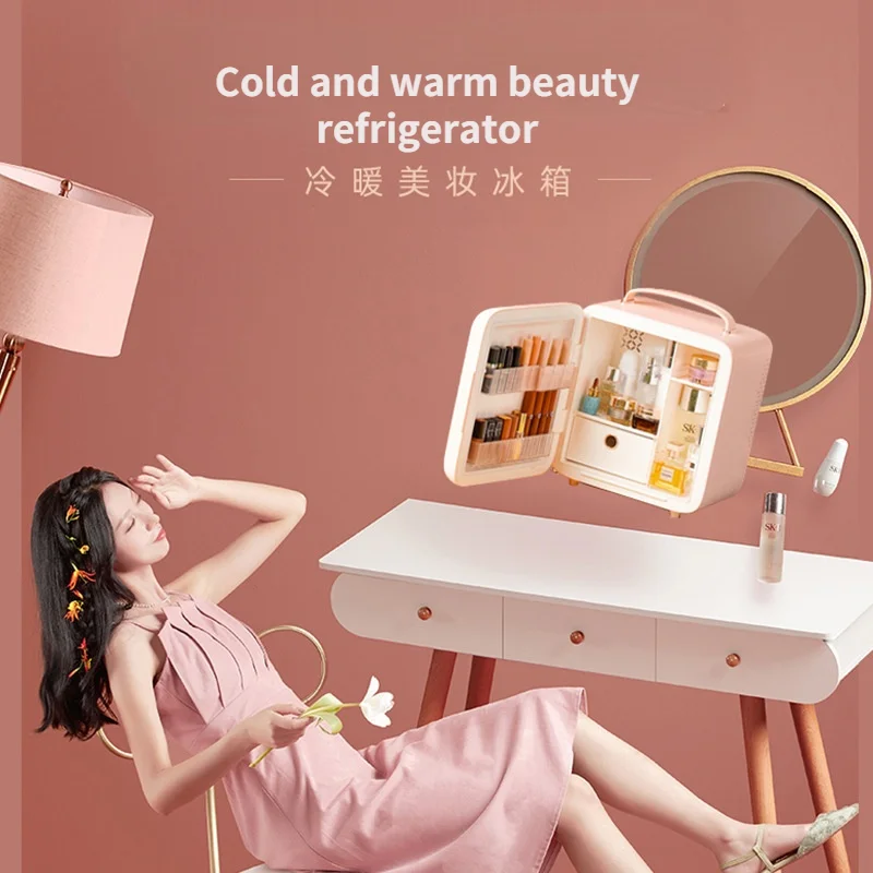 Thermoelectric 8L Mini Fridge Cooler Warmer Small Skincare Fridge with LED Mini Refrigerator Cosmetic Fridge