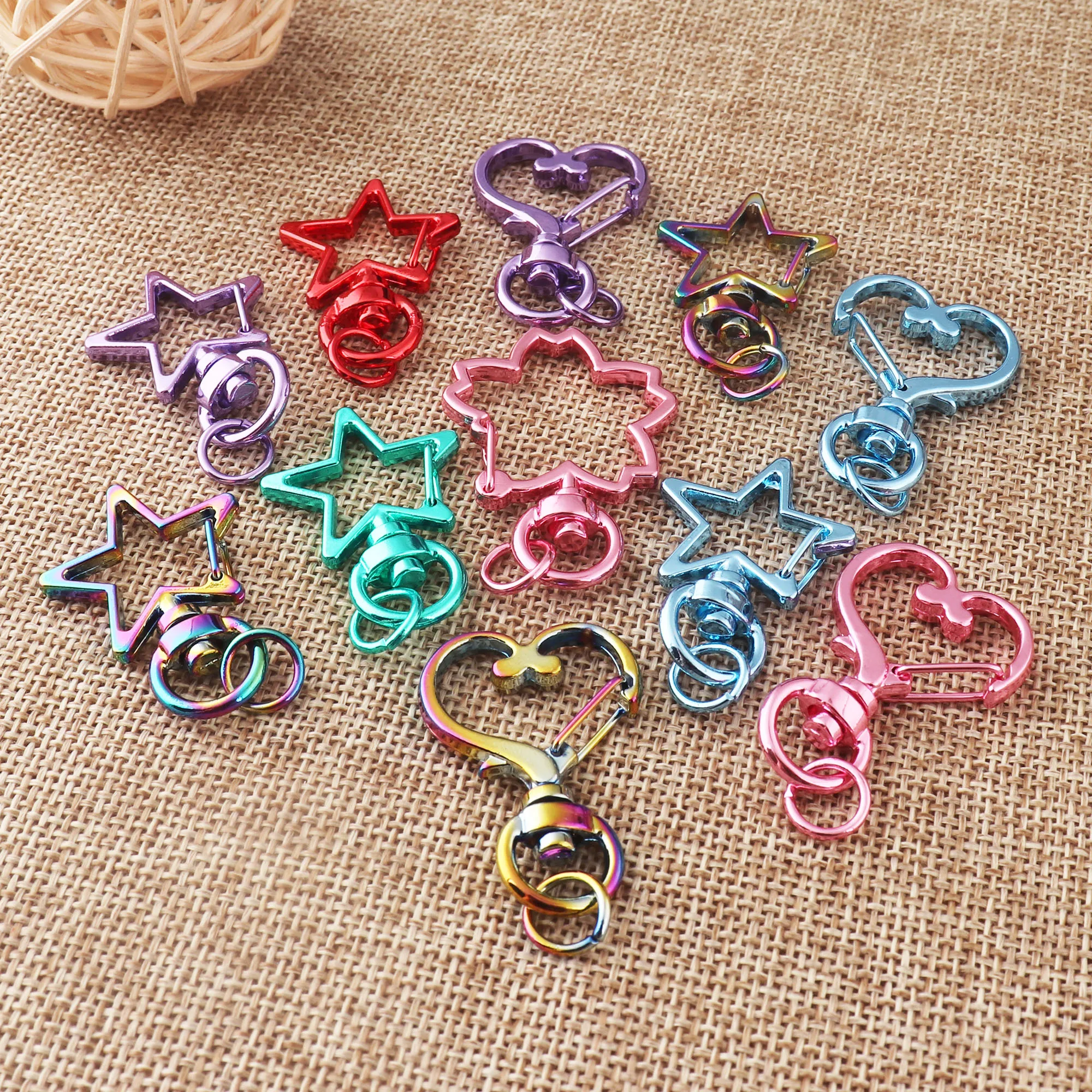 Star/Heart Lobster Swivel Clasps with Ring,Swivel Lobster Parrot Clasps Snap Hook-Pink/Blue/Rainbow/Green/Purple-25mm*35mm