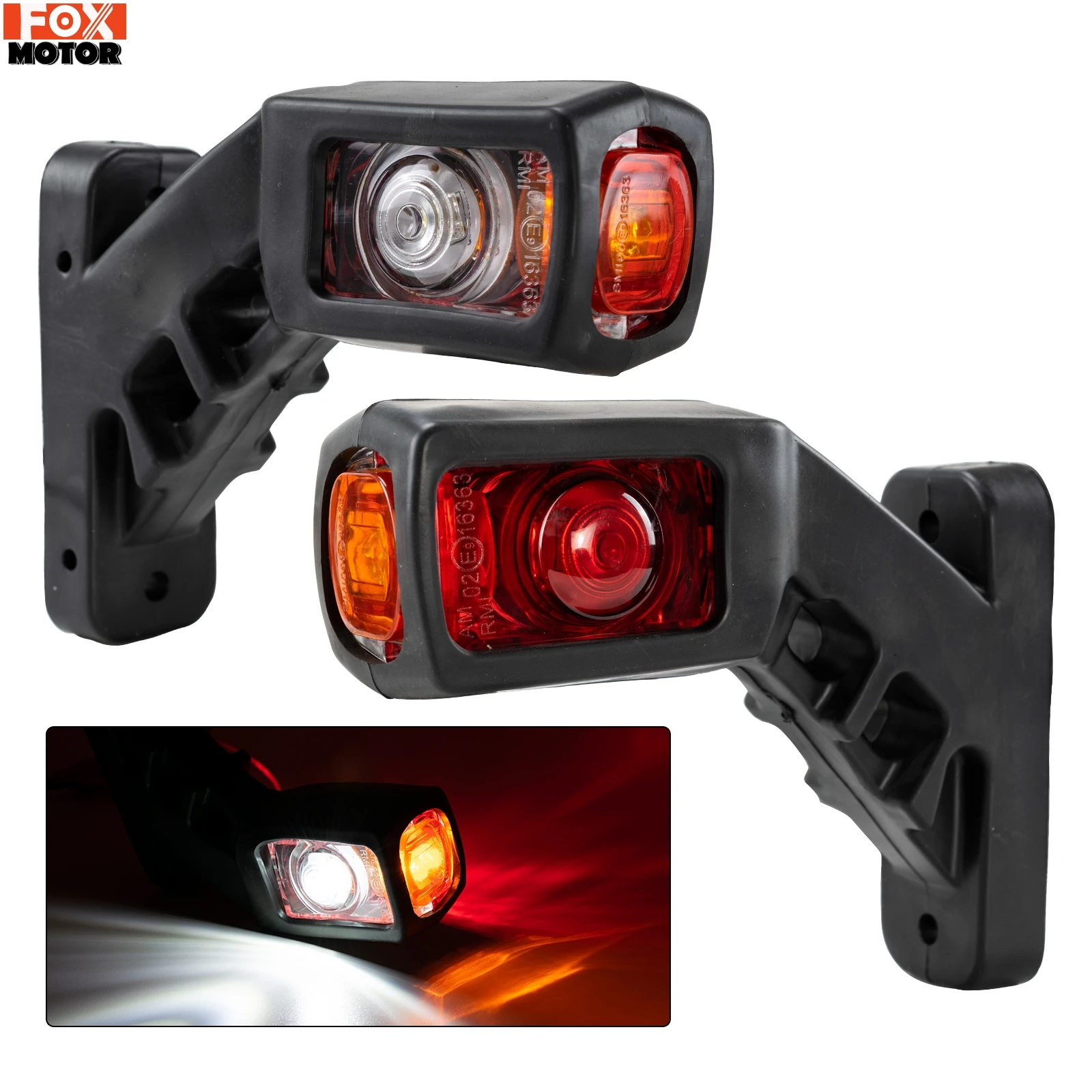 

2Pcs 3 Face Red Amber White Rear Side Tail Light Indicator Signal Light Stalk Marker Blinker For Trailer Truck Lorry Bus Van RV