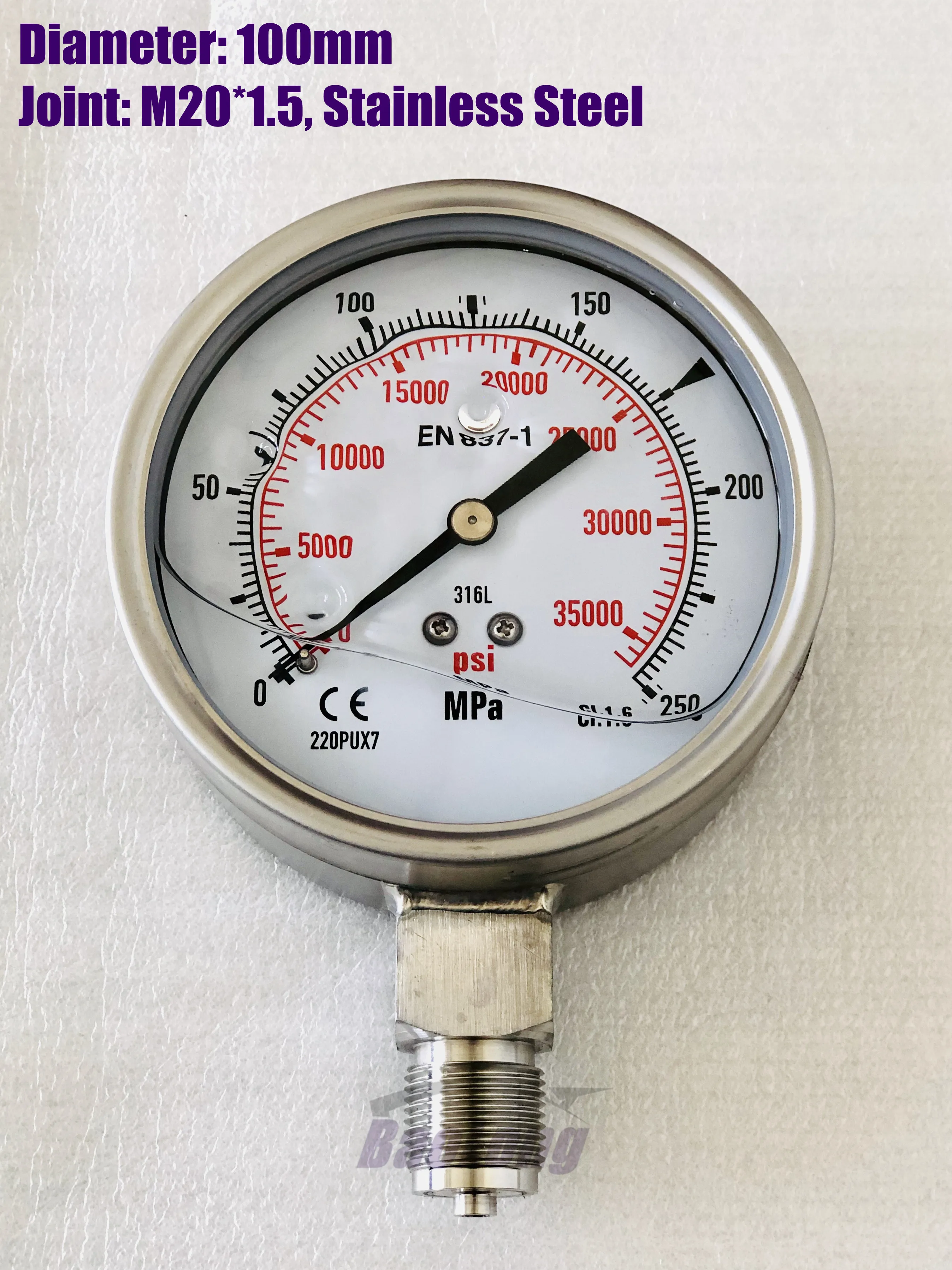 250Mpa 2500bar manometro ad alta pressione M14 * 1.5 Test di pressione dello stantuffo 35000PSI misuratore di alta pressione M20 * 1.5