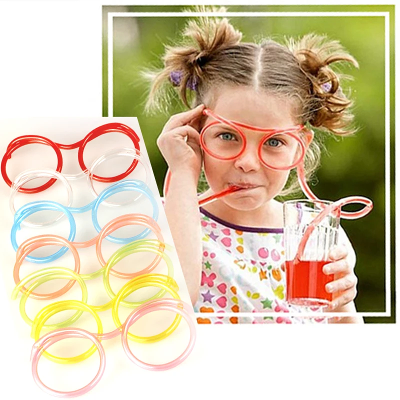 DIY Straw Children's Creative Cartoon Cute Fun Wacky Glasses Toys Household items Drinkware funny gift  prank  toy novelty  cool