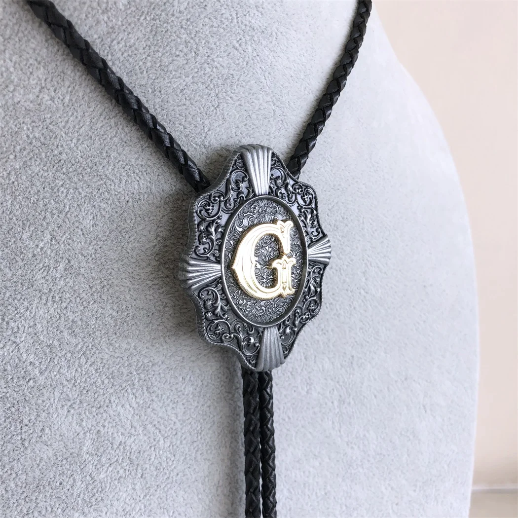 Vintage Style Initial Letter G Bolo Tie Wedding Leather Necklace Neck Tie also Stock in US