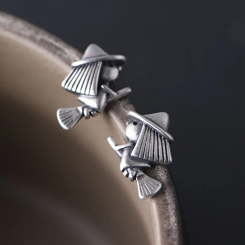 

925 Sterling Silver Broom Witch Stud Earrings Women Earrings Vintage Party Wedding Jewelry Gifts for Girls Women Jewelry Lovely