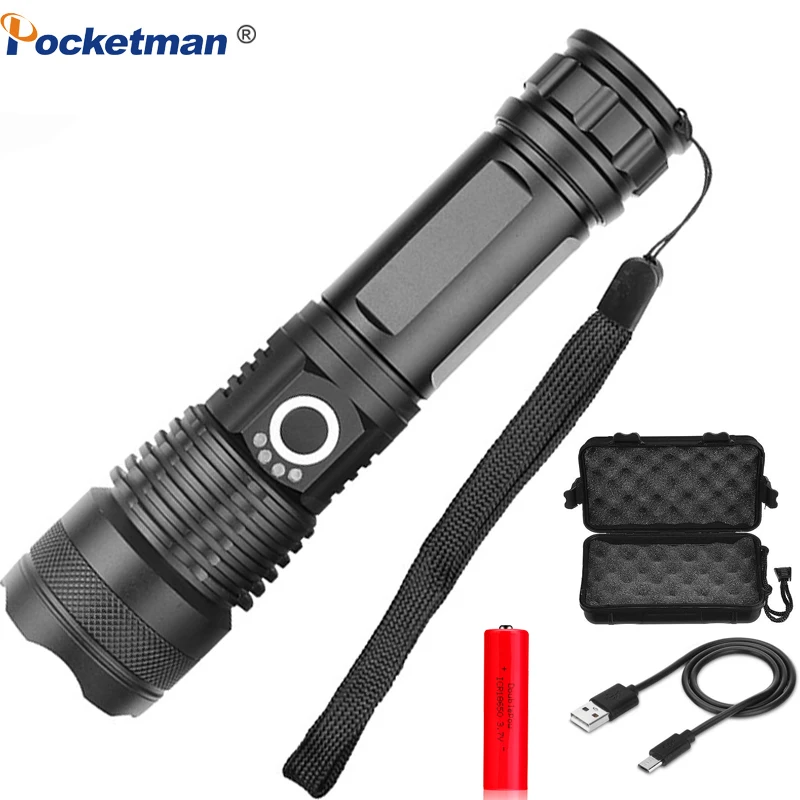 Most Powerful LED Flashlight USB Rechargeable Torch XHP50 Waterproof 5 Modes Zoomable 26650 18650 Battery Camping Hunting