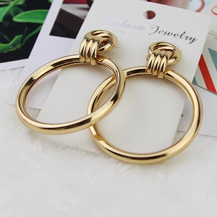 60mm Big Circle Geometric Round Hoop Earring for Girls Women Fashion Hollow Out Punk Metal Drop Earrings Fashion Elegant Jewerly