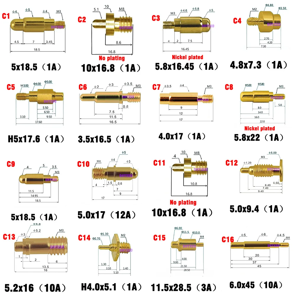 2PCS Pogo Pin Connector mm Spring 1A 3A 10A No Plating 0u\