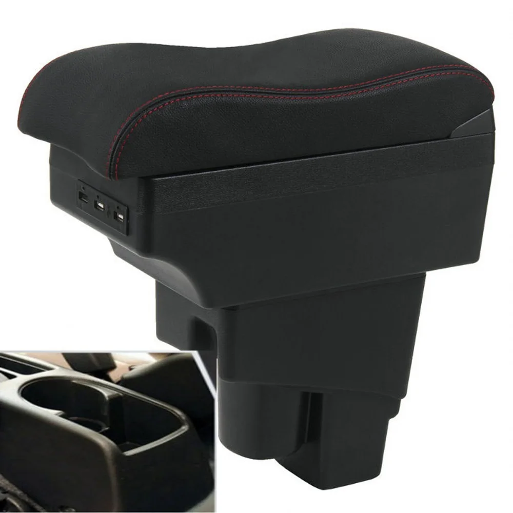 

For Fit Jazz hatchback Armrest Box Center console central Store content Storage box with cup phone holder USB interface Arm Rest