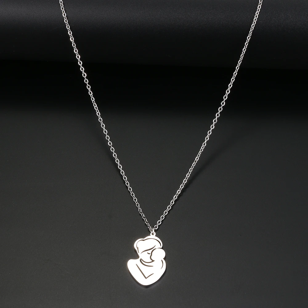 Stainless Steel Necklaces Family Mother Child Hug Pendant Chain Choker Charm Fashion Necklace For Women Jewelry Birthday Gifts