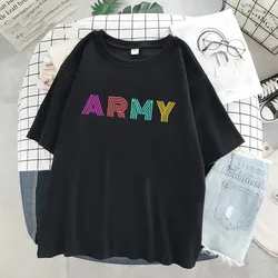 Camisetas coreanas con estampado de dibujos animados para mujer, playera con letras Harajuku y KPOP, blusa Suga de estética