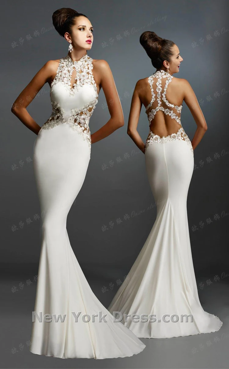 

robe de soiree courte 2017 new saree sexy backless brides gown lace appliques white mermaid evening mother of the bride dress