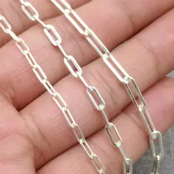 925 Sterling Silver Paper Clip Chain Unfinished Rectangle Drawn Cable Chain 2.5mm 3mm 3.5mm