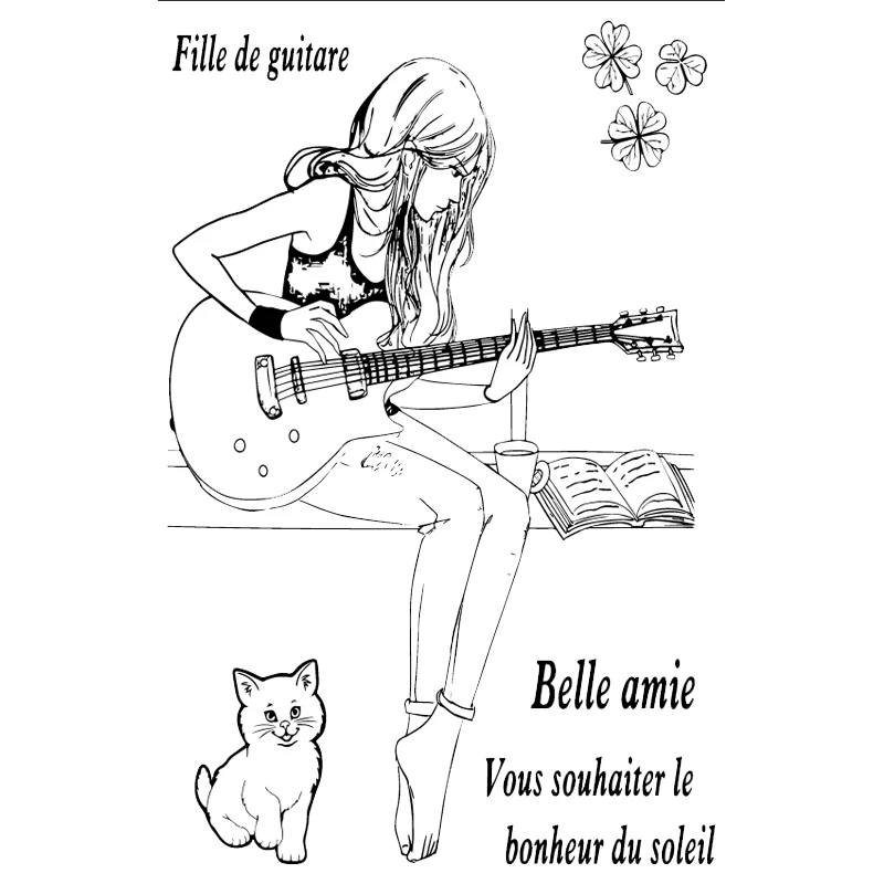 DABOXIBO Girl Talking Guitar Clear Stamps Mold For DIY Scrapbooking Cards Making Decorate Crafts 2020 NEW Arrival