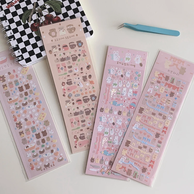 Cute Bronzing Bear Bunny Ribbon Laser Stickers Decoration Scrapbooking Hand Account DIY Album Diary Kawaii Stationery Supplies