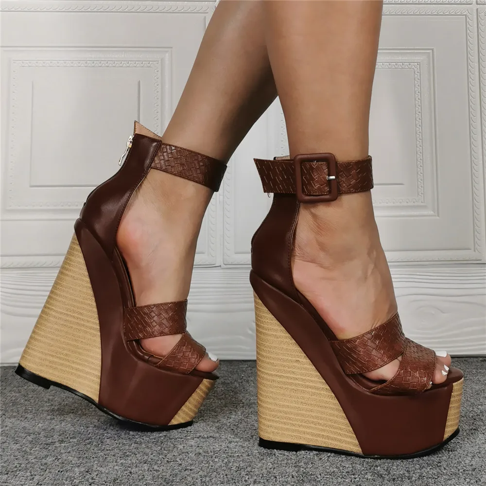 Summer Wedge Platform Woman Sandals Shoes Gladiator Women Summer Buckle Strap Heels Sexy Female Party Casual Sandals Brown Shoes