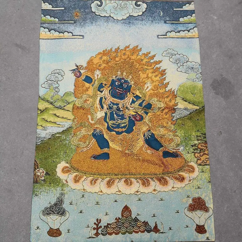 

35"Thangka Embroidery Tibetan Buddhism silk Embroidery brocade Nepal Vajrapani Bodhisattva Thangka hanging screen Worship Hall