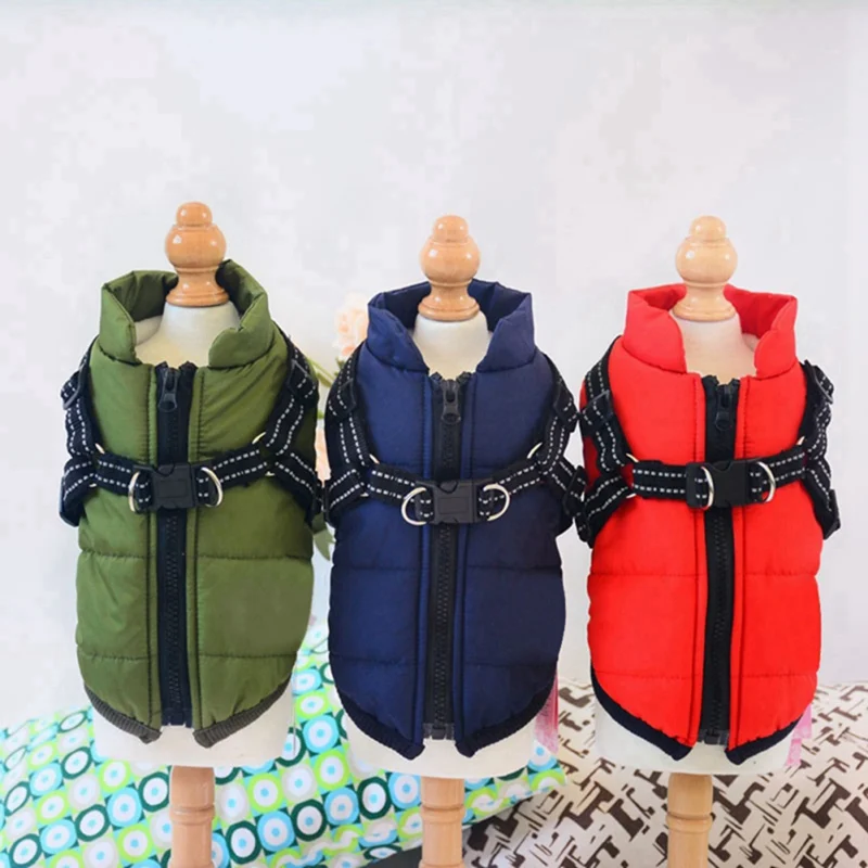 Pets Dog Winter Autumn Skiing Sleeveless Costume Cotton Padded Vest With Durable Chest Strap Harness Pet Vest