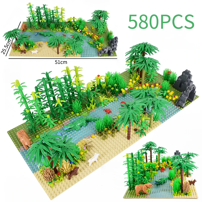 MOC – blocs de construction de forêts tropicales, animaux, dinosaures, blocs de construction, jouets Jurassic World Dino