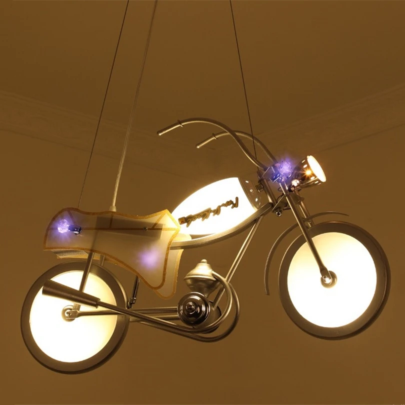 Modern LED Motorcycle Pendant Lamps Creative Boy Room Deco Bedroom Bar Decor Lamps Children Room Cartoon Hanging Lights Fixtures