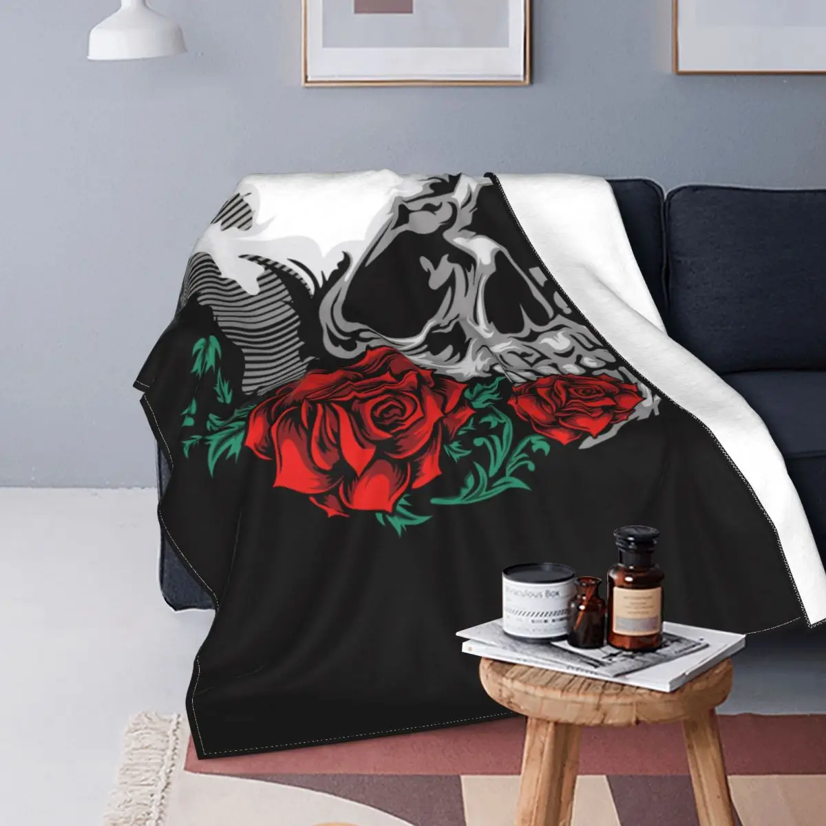 Floral Schädel Rose Flanell Decken Gothic Moderne Linie Kunst Sherpa Lustige Werfen Decken für Hause 200x150cm
