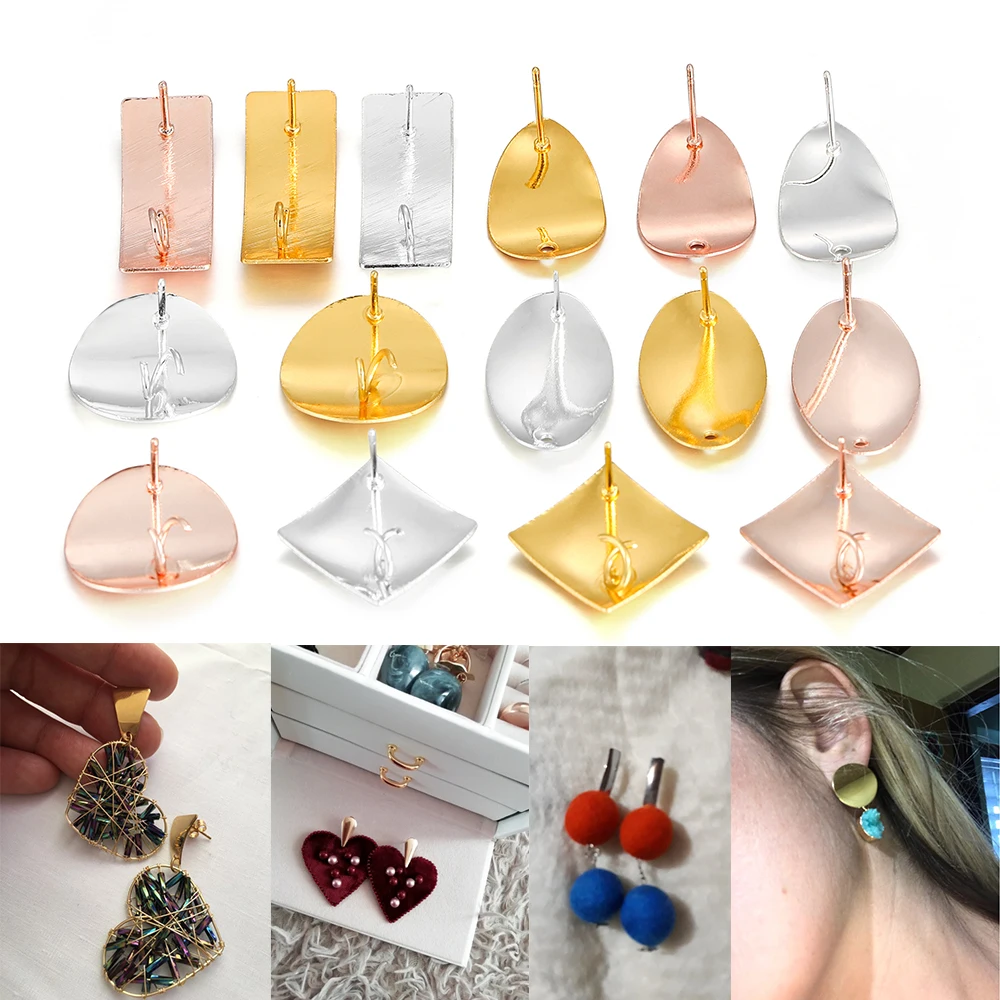 10Pair/Lot Fashion Plated Geometric Polygonal Earring Stud Posts Earrings Connector for DIY Jewelry Making Finding Accessories