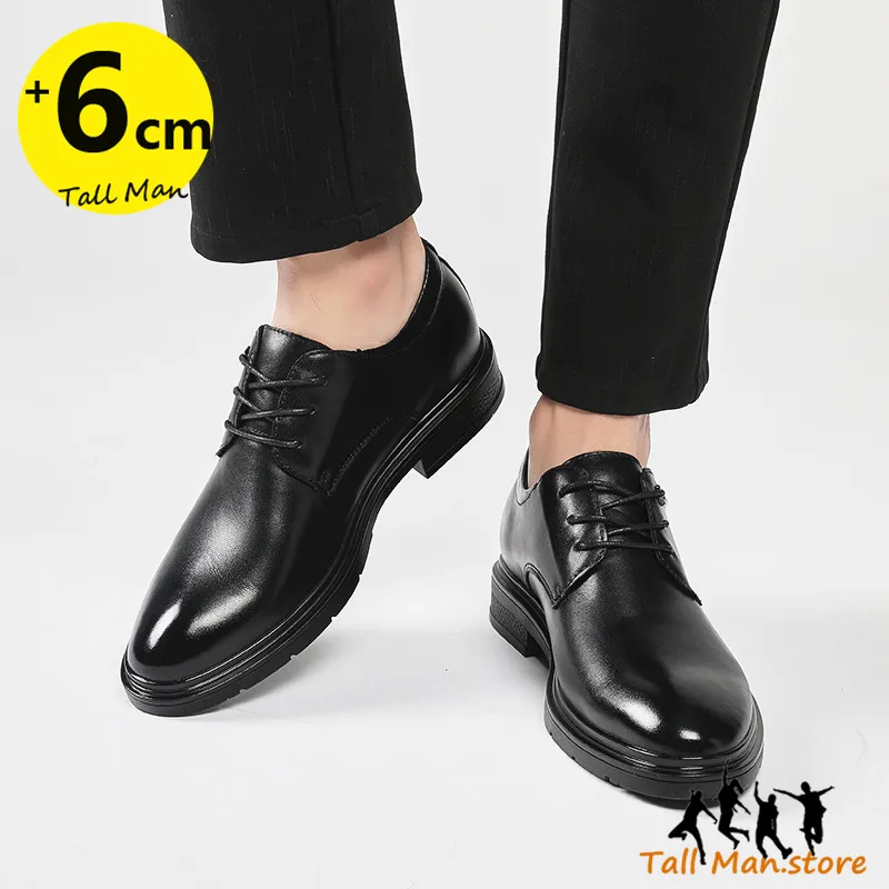 Business Men Leather Shoes Elevator  Height Increase Insole 6CM Lift Man Formal  Dress Office Daily