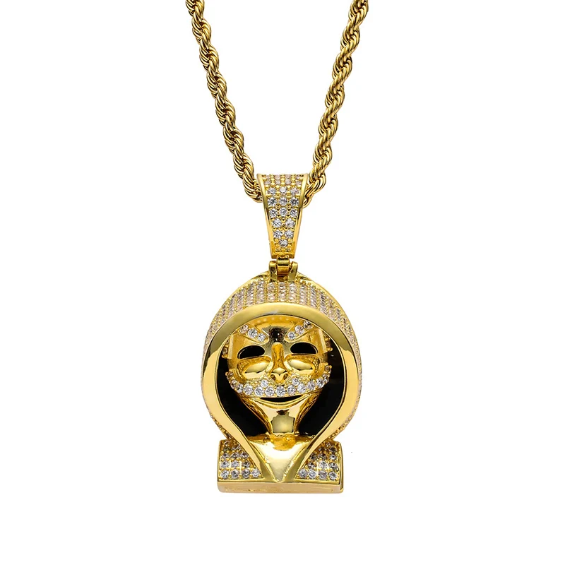 

Hip Hop AAA CZirconia Paved Bling Iced Out Cloak Skull Grim Reaper Pendants Necklace for Men Rapper Jewelry Gold Silver Color