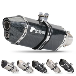 Left Right side Double hole Universal Motorcycle Exhaust Muffler Pipe Escape moto Silencer for FZ1 FZ8 FZ6N R1 R3 R25 Z1000 Z750