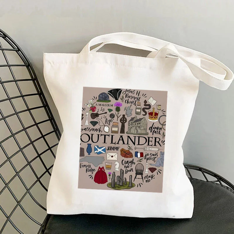 Shopper Outlander Characters Name Bag Harajuku women Shopping Bag Canvas Shopper Bag girl handbag Tote Bag Shoulder Lady Bag