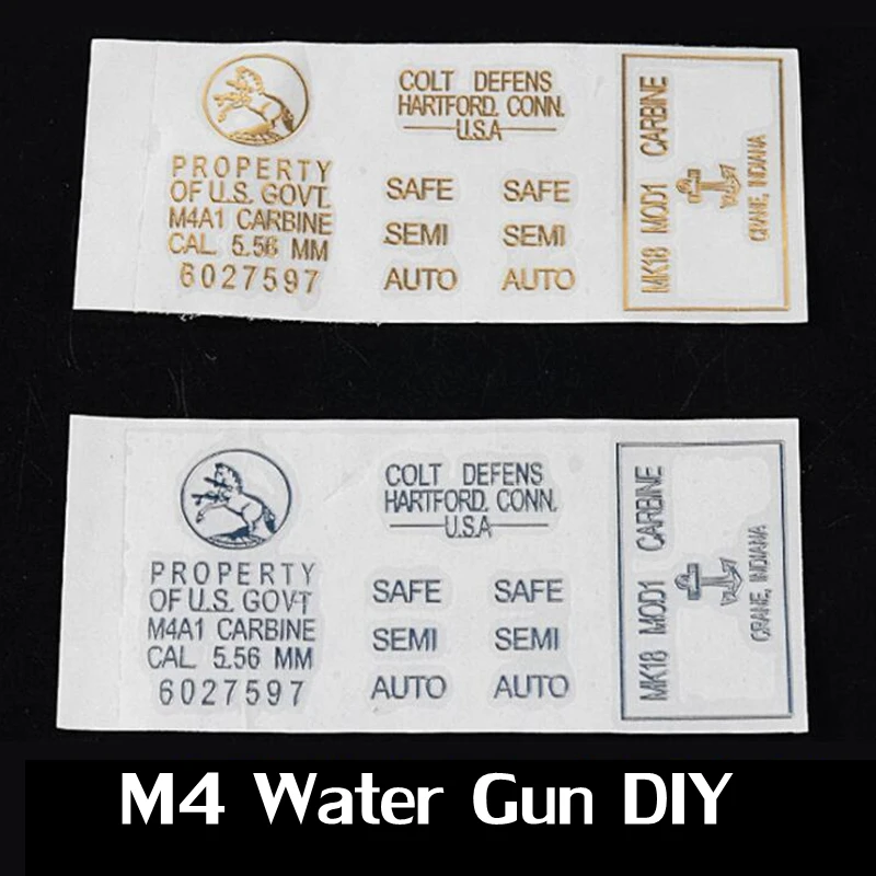 Tático m4 m4a1 metal adesivo pistola de bala água adesivo gel bola blaster airsoft paintball acessórios à prova ddiy água diy adesivo