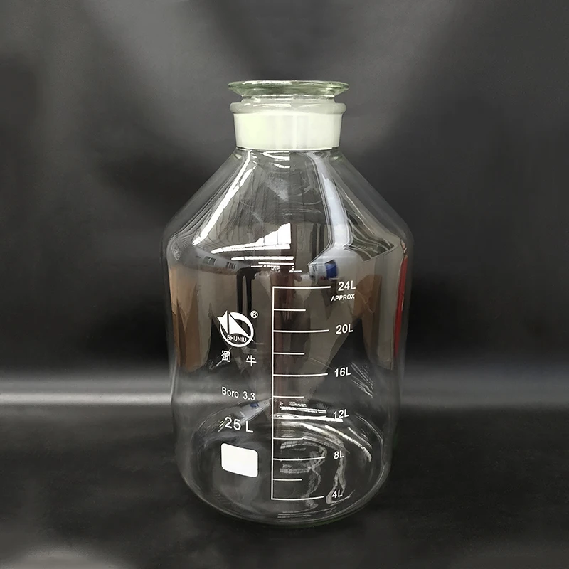 

Reagent bottle,Wide mouth,Clear,Boro. 3.3 glass,Capacity 25000ml,Sample Vials