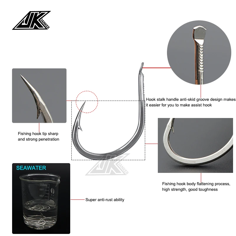 JK 50pcs fishing hook set 5/0 6/0 High carbon steel equipment for fisherman demon slow jigging hook sea tuna Shore Jigging