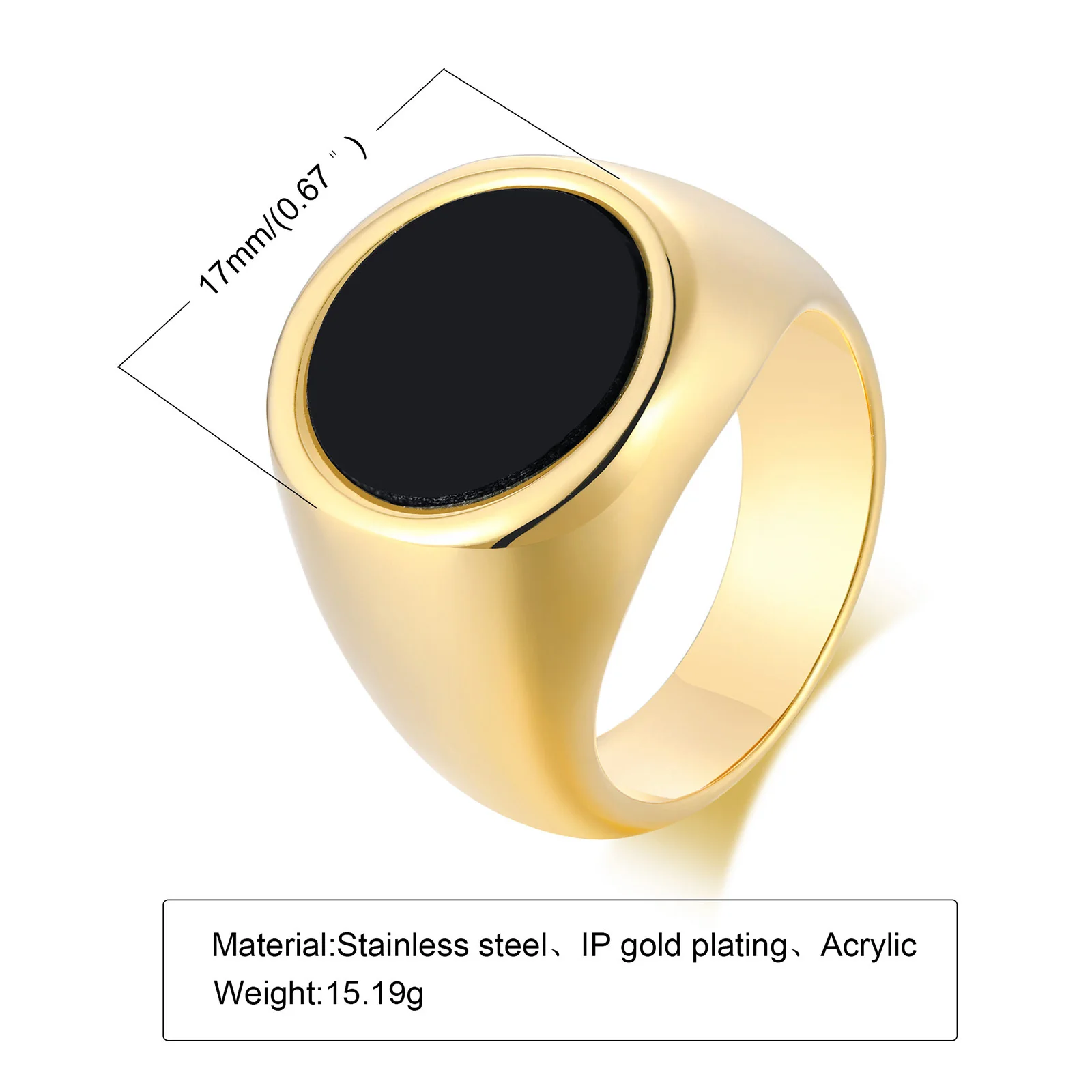 Vnox Gothic Signet Rings for Men, Punk Black Stone Pinky Ring,Gold Color Stainless Steel Chunky Boys Teens Fraternal Jewelry