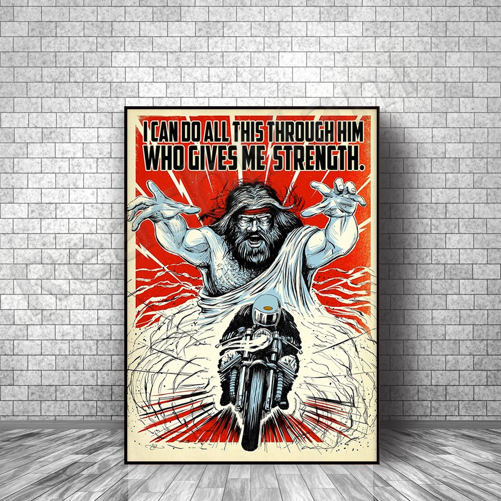 

Motorcycle racer rider poster I can do it all through him who gives me strength poster home life decoration