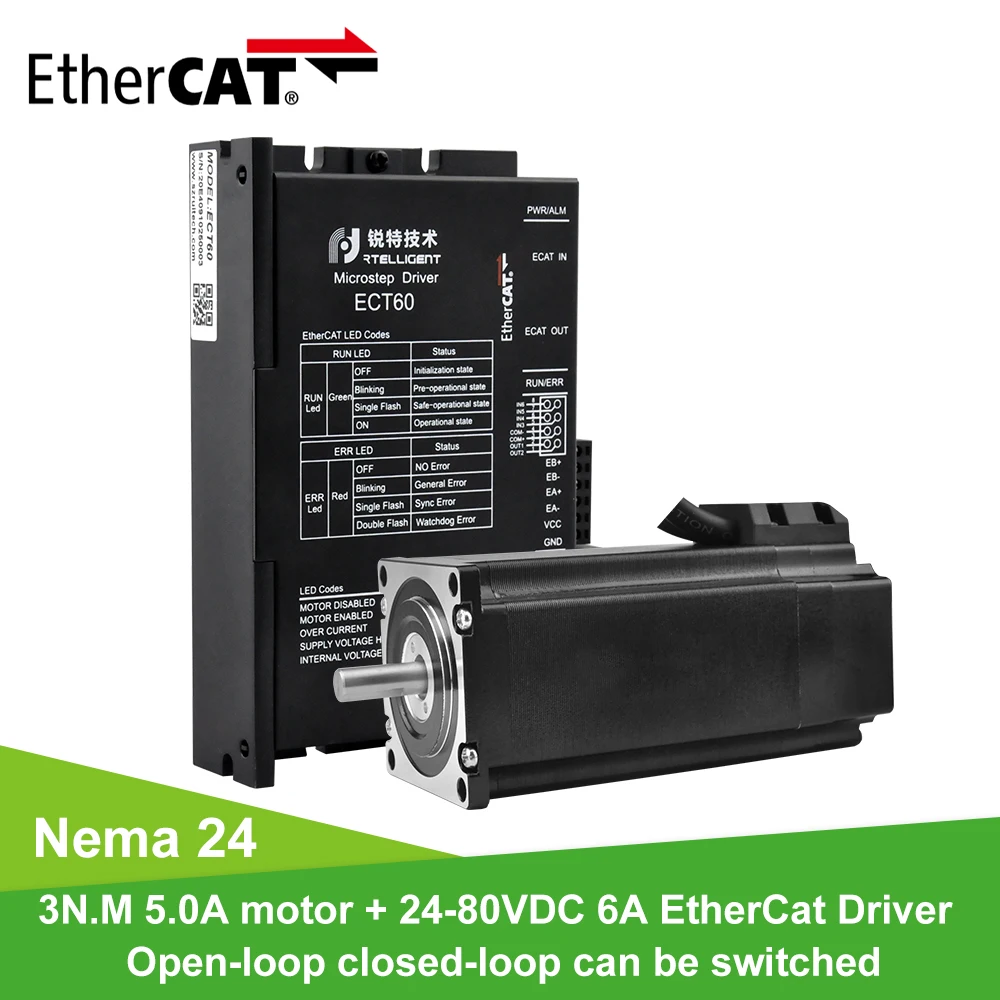 rtelligent nema 24 60am30ed 30n m 50a fase de circuito fechado motor deslizante com ethercat kits de motorista de motor deslizante 01