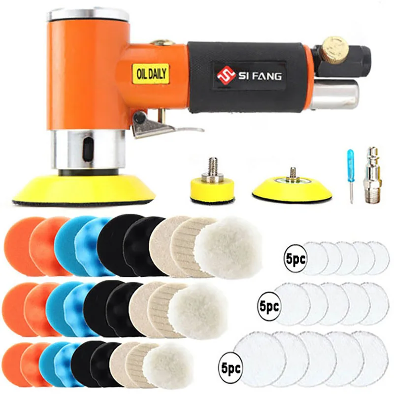 2\'\' 3\'\' Mini Air Sander Right Angle Pneumatic Orbital Polisher Machine & Polishing Sponge Pads for Auto Body Waxing Buffing Kits