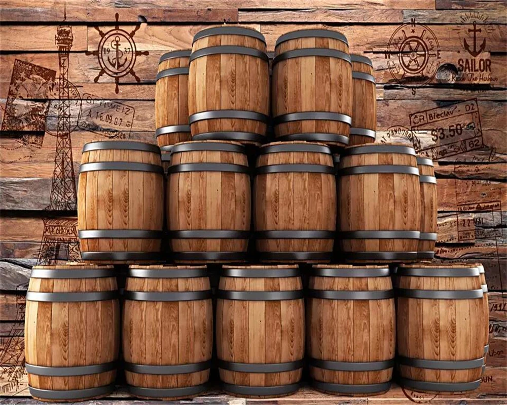 

3DBEIBEHANG Europe and America retro nostalgia wood bar wine barrel winery personality background wall fashion custom wallpaper