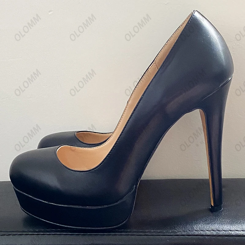 Olomm Customize Color Women Spring Pumps Sexy Stiletto High Heels Round Toe Black Party Shoes Women US Plus Size 5-20