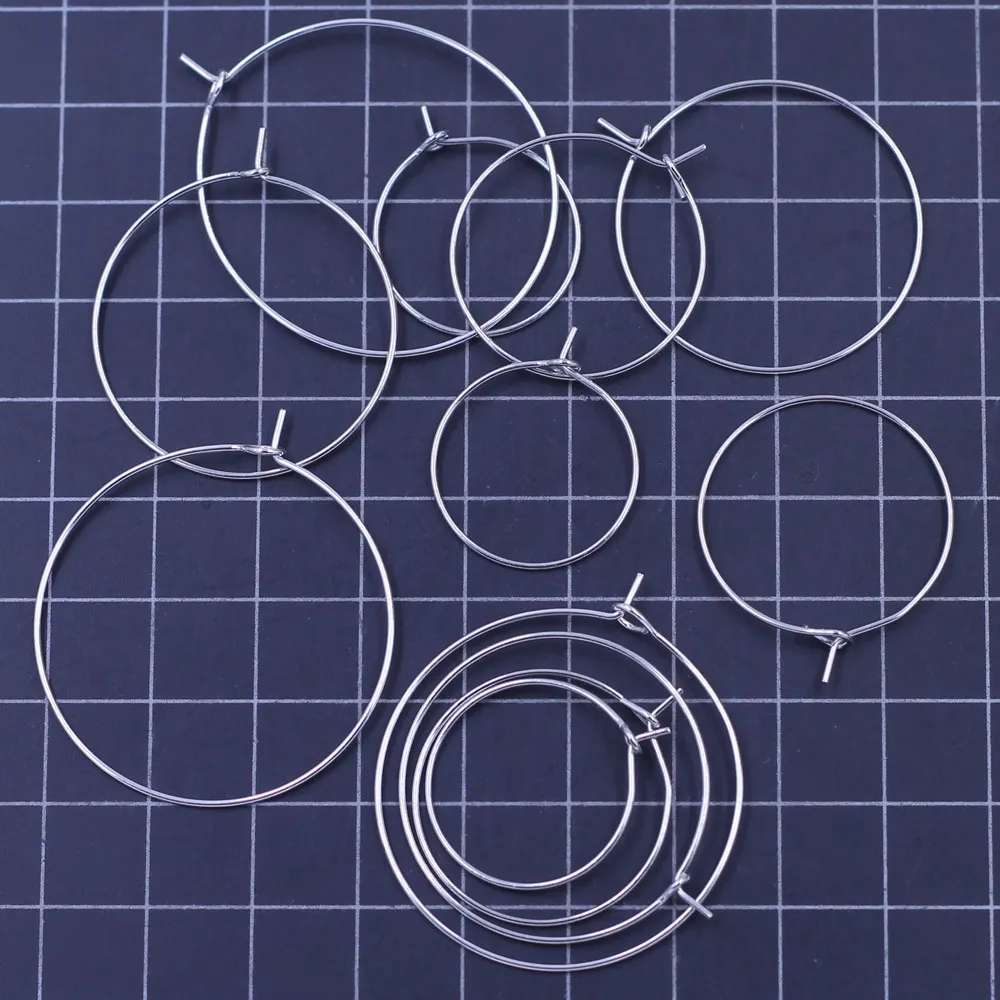 

100Pcs Wine Glass Labeling Party Rings Hoops Earrings Ear Circle Wire Silver Tone Alloy Round Jewelry DIY Finding 20mm-35mm