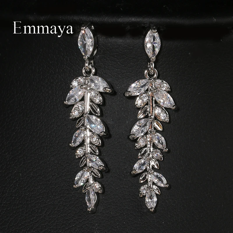 Emmaya Fashion Statement Vivid Leaves Shape Earring For Women&Girls Charming Cubic Zircon Jewelry Banquet Noble Decoration