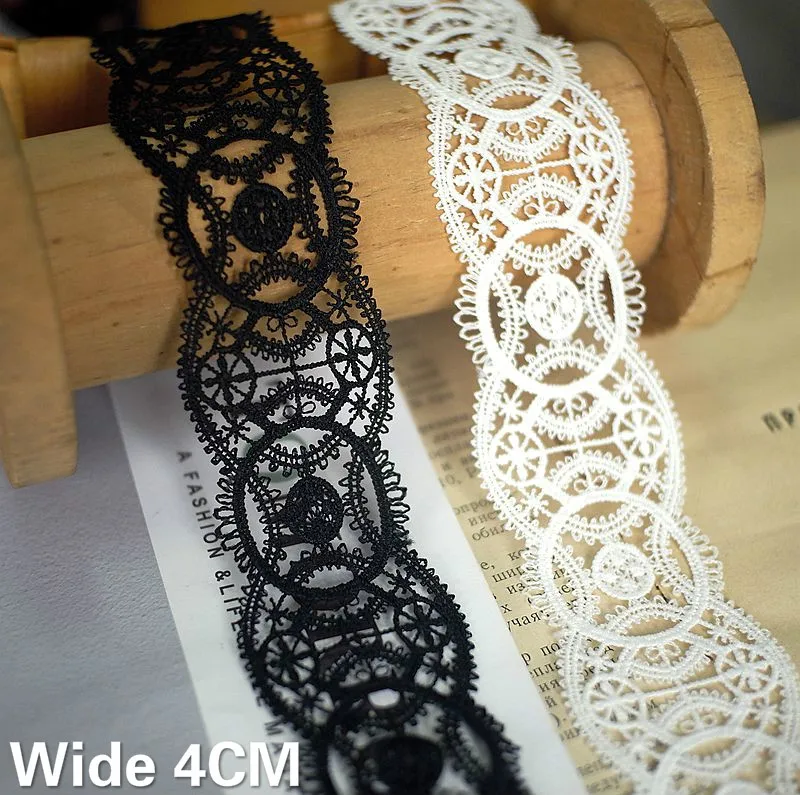 4CM Wide White Black Embroidered Guipure Lace Ribbon Collar Neckline Cuffs Trimming  DIY Material Sewing Patchwork Decoration