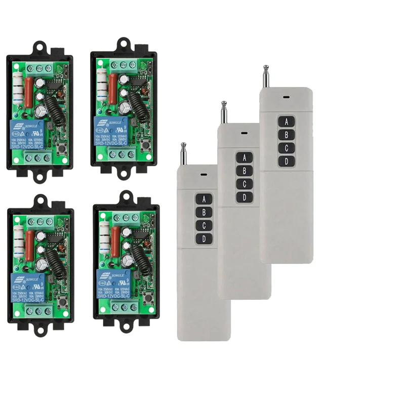 3000m AC 220V 110V 1 CH 1CH RF Wireless Remote Control Switch System,4CH Transmitter + Receiver,M,T,315/433 MHz