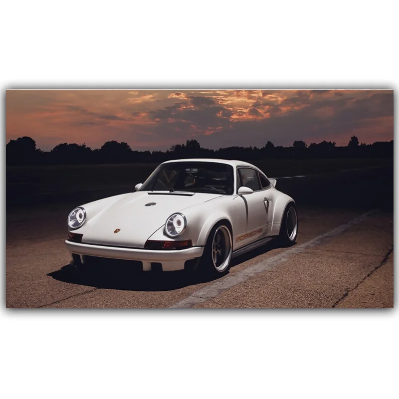 Retro Classic White Supercar Beautiful Luxury Sports Car Canvas Paintings Wall Art for Living Room Home Decor (No Frame)