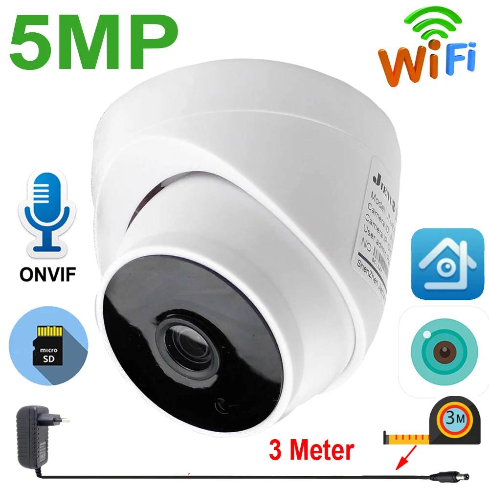 

JIENUO 5MP IP камера беспроводная 64G Cctv охранное Наблюдение Аудио ночное видение инфракрасная Сетевая купольная Wifi домашняя камера XMeye ICSee