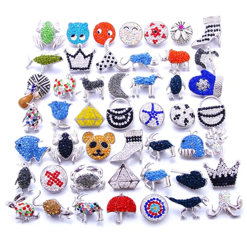 10pcs/lot New 12MM 18mm Snap Jewelry Rhinestone Mini Metal Snap Buttons fit 12mm 18mm Snap Bracelet Bangle Earrings Necklaces