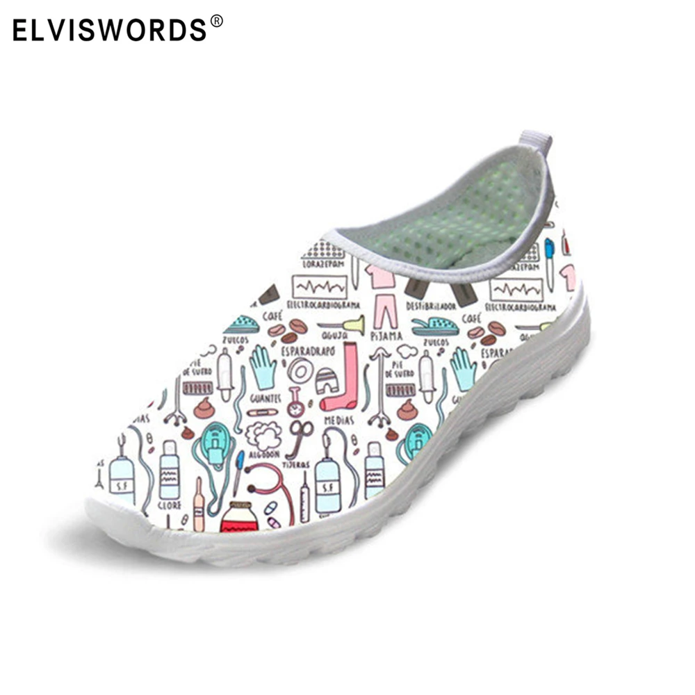 

ELVISWORDS, 3D мультфильм, уход светильник вес, дышащая сетчатая обувь, женские пляжные лоферы, Милая женская летняя обувь на плоской подошве на весну