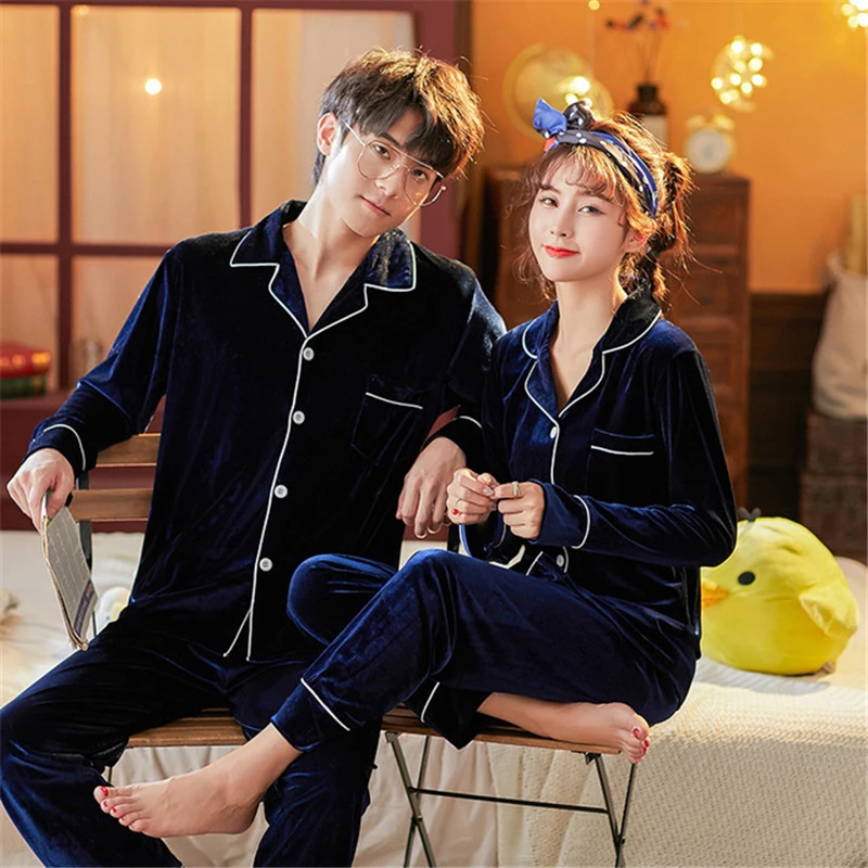 5xl Pajamas Explosion Gold Velvet Couple Nightgown Cardigan Women Winter Solid Color Simple Home Service Suit Luxury Brand