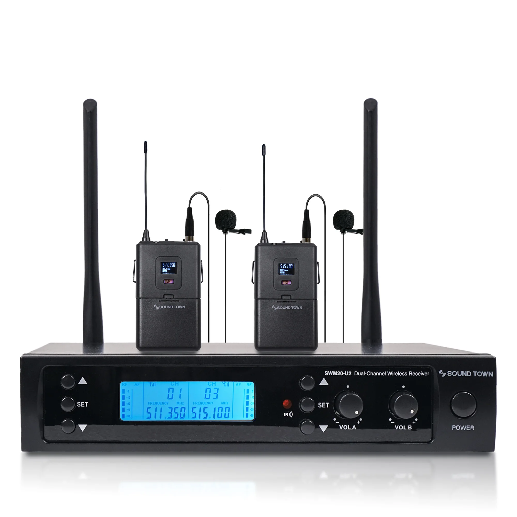 

Sound Town 200-channel Professional UHF Wireless Microphone System with 2 Lavalier Mics, for Church, School,Party(SWM20-U2LL)
