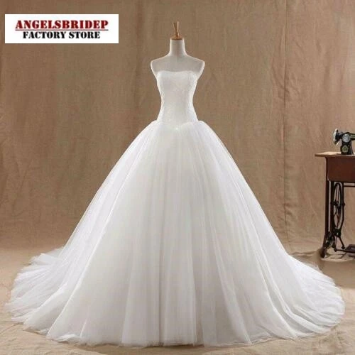 ANGELSBRIDEP Sweetheart Ball Gown Wedding Dresses 2021 Lace Bodice Vestido De Noiva Tulle Bride Dress Bridal Gowns Court Train