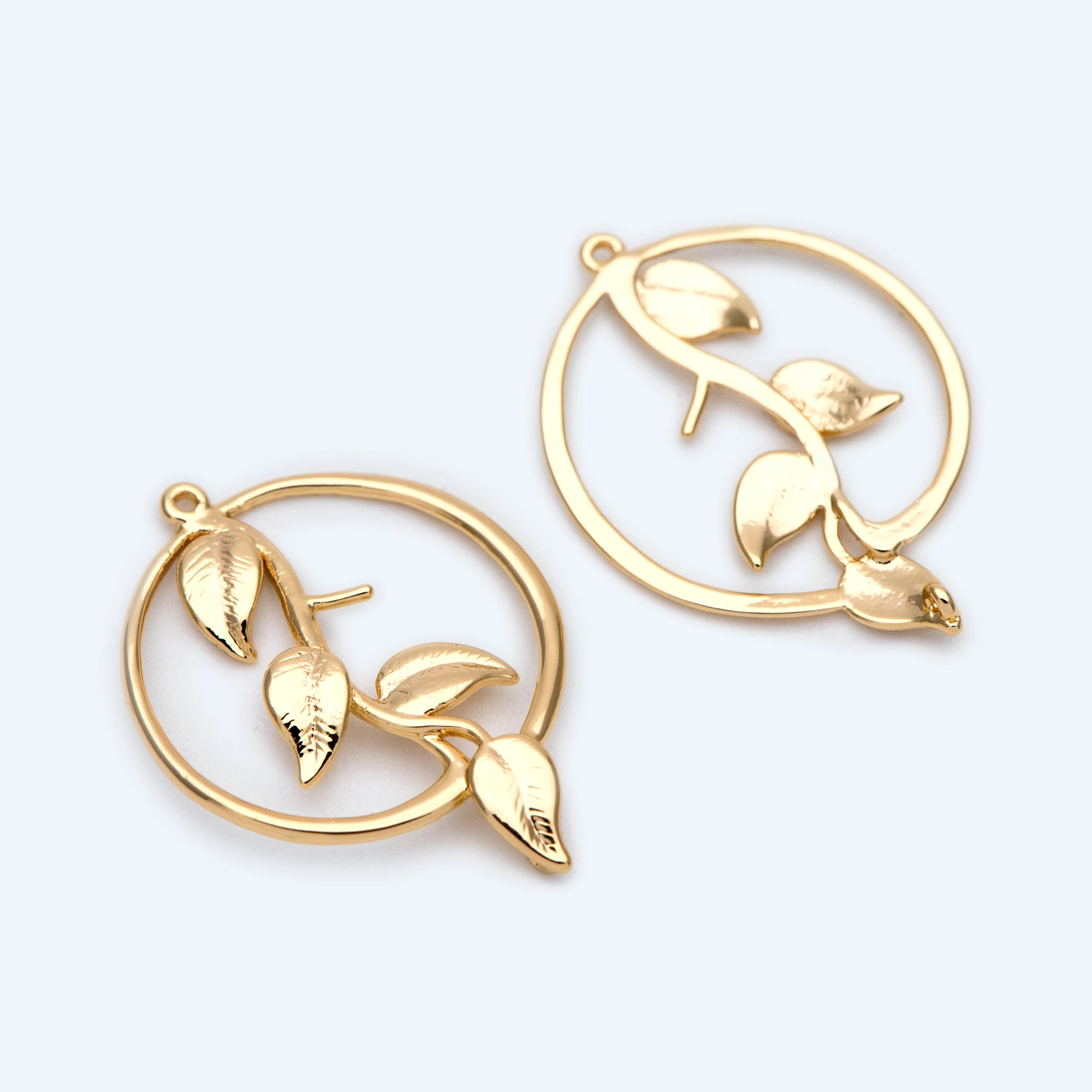 

10pcs Gold Leaf Charm Connectors 28x21mm, Real Gold Plated Brass, Branch Pendants with Two Loops (GB-458)